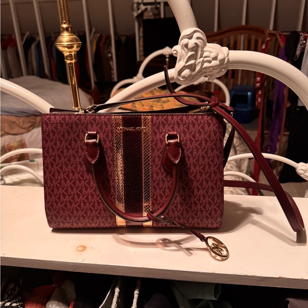 Michael Kors Maroon and Gold Satchel